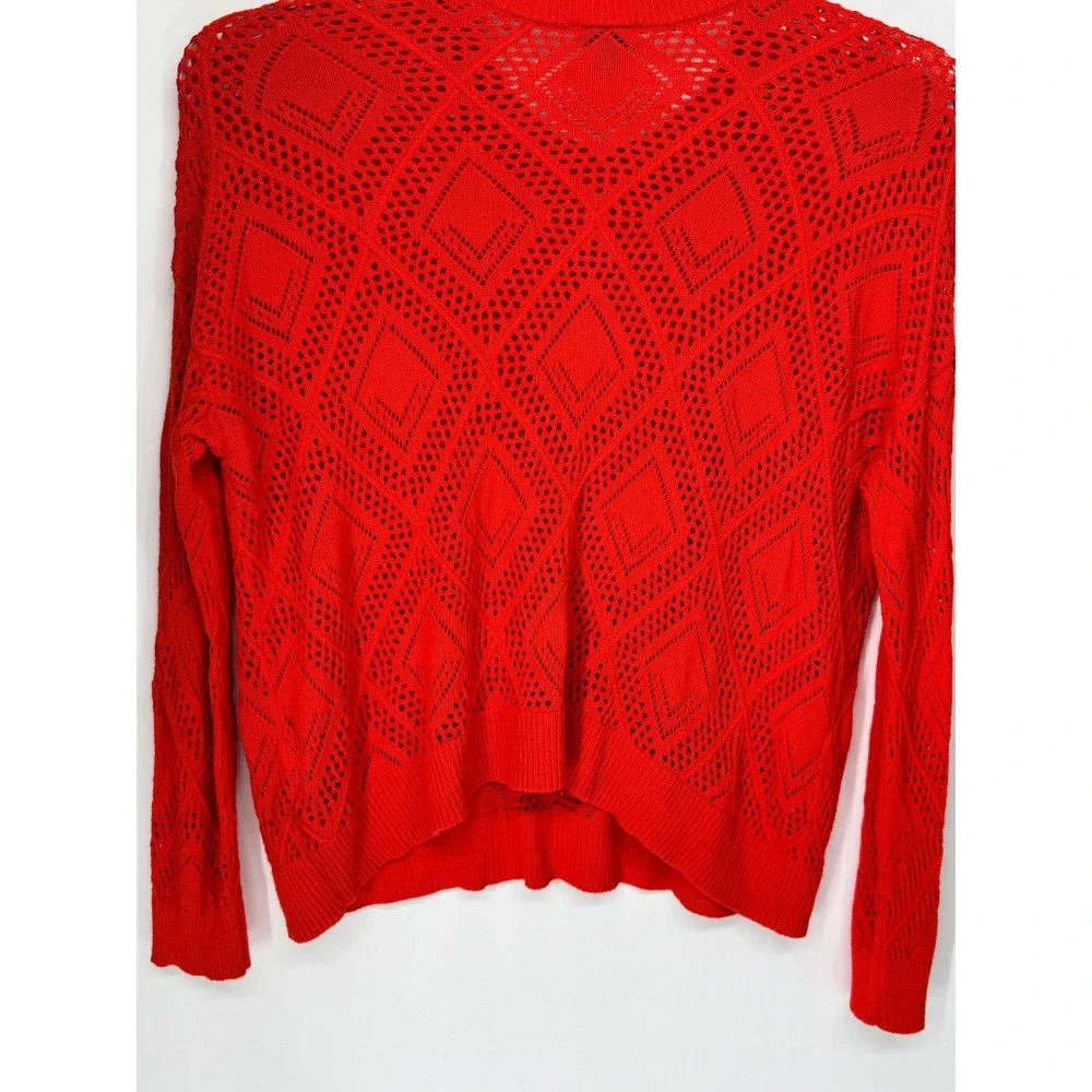 Torrid Sweater Womens M/L Red Excellent Diamond Pointelle Open Knit Crew Neck